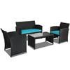 4 Pieces Rattan Patio Furniture Set with Weather Resistant Cushions and Tempered Glass Tabletop-Whi