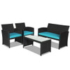 4 Pieces Rattan Patio Furniture Set with Weather Resistant Cushions and Tempered Glass Tabletop-Whi
