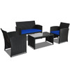 4 Pieces Rattan Patio Furniture Set with Weather Resistant Cushions and Tempered Glass Tabletop-Whi
