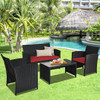 4 Pieces Rattan Patio Furniture Set with Weather Resistant Cushions and Tempered Glass Tabletop-Whi