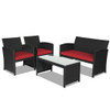 4 Pieces Rattan Patio Furniture Set with Weather Resistant Cushions and Tempered Glass Tabletop-Whi