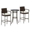 Patio Rattan Bar Height Table and Chairs with 2 Seat Cushions for Porch-White