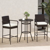Patio Rattan Bar Height Table and Chairs with 2 Seat Cushions for Porch-White