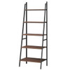 5 Tier Leaning Bookshelf Wood Metal Bookcase
