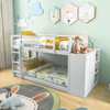Twin Size Bunk Bed with Convertible Bookcase and Ladder-White