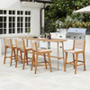 Set of 1 Outdoor Counter Height Bar Stool Woven Paper Rope Patio Barstool with Teak Wood Frame