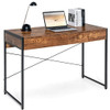 2-Drawer Home Office Desk with Steel Frame-Brown