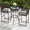 3 Piece Patio Bar Set Outdoor Wicker Bar Height Round Table and Armchairs-White