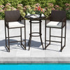 3 Piece Patio Bar Set Outdoor Wicker Bar Height Round Table and Armchairs-White