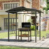 Hardtop Grill Gazebo with Vented Polycarbonate Roof Side Shelves-Black