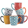 Elama Rory 6 Piece 16 Ounce Assorted Design Stoneware Mug Set in Assorted Colors