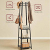 Modern Farmhouse Black Metal Coat Rack Entryway Hall Tree with Grey Wood Shelves