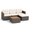 5-Piece Wicker Conversation Set Rattan Set with Cushions and Coffee Table-White