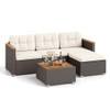 5-Piece Wicker Conversation Set Rattan Set with Cushions and Coffee Table-White