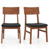 Dining Chairs Set of 2 with Rubber Wood Legs and Faux Leather Upholstered Seat-Black