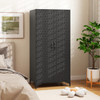 62 Inch Wicker Wardrobe with 2 Doors PE Rattan Closet with Hanging Rod-Black
