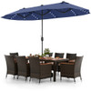 11 Pieces Patio Dining Set with 15 Feet Double-Sided Patio Umbrella and Base-Beige