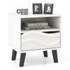 Nightstand Mid Century Modern Bedside Table with 3D Wavy Pattern and Open Shelf-White