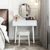 Touch Screen Vanity Makeup Table Stool Set with Lighted Mirror-White