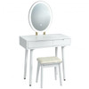 Touch Screen Vanity Makeup Table Stool Set with Lighted Mirror-White