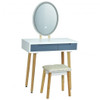 Touch Screen Vanity Makeup Table Stool Set with Lighted Mirror-White