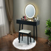 Touch Screen Vanity Makeup Table Stool Set with Lighted Mirror-White