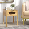 Bamboo Nightstand Square Tall End Table with Decorated Drawer-Natural