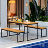 Patio Dining Bench Backless with Slatted Seat and Metal Legs