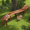 Patio Curved Bench Solid Wood Fire Pit Bench Outdoor Backless Loveseat-Natural
