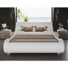King Modern White Upholstered Platform Bed Frame with Sleigh Curved Headboard