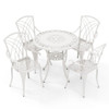 5 Piece Patio Cast Aluminum Dining Table Chair Set Bistro Set with Umbrella Hole-White