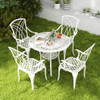 5 Piece Patio Cast Aluminum Dining Table Chair Set Bistro Set with Umbrella Hole-White