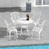 5 Piece Patio Cast Aluminum Dining Table Chair Set Bistro Set with Umbrella Hole-White