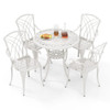 5 Piece Patio Cast Aluminum Dining Table Chair Set Bistro Set with Umbrella Hole-White