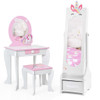 Kids Princess Vanity Table and Stool Set with Jewelry Cabinet and Mirror Drawer-White