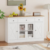 55" Large Buffet Sideboard Kitchen Storage Cabinet with 3 Drawers 2 See-through Doors Adjustable Sh