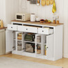 55" Large Buffet Sideboard Kitchen Storage Cabinet with 3 Drawers 2 See-through Doors Adjustable Sh