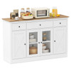 55" Large Buffet Sideboard Kitchen Storage Cabinet with 3 Drawers 2 See-through Doors Adjustable Sh