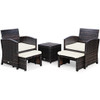 5 Pieces Patio Rattan Furniture Set with Ottoman and Tempered Glass Coffee Table-Gray