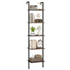 5 Tier Wall Mount Ladder Shelf with Anti-Tipping Kits for Home Office-Rustic Brown