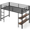 Twin Size Low Loft Bed with Ladder and Storage Shelves Metal Frame for Boys Girls-Black