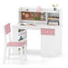 Kids Desk and Chair Set with Hutch and 3-Layer Side Shelf-White
