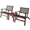 3 Pieces Outdoor Wooden Patio Rattan Furniture Set