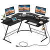 L-shaped Computer Desk with Power Outlet and Monitor Stand-Rustic Brown