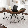 L-shaped Computer Desk with Power Outlet and Monitor Stand-Rustic Brown