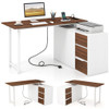 L-Shaped Desk with File Cabinet and Power Outlet Reversible Corner Computer Desk-White