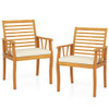 2 Pieces Patio Dining Chairs Outdoor Acacia Wood Armchairs Bistro Conversation Furniture-White