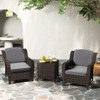 3 Pieces Outdoor Rattan Furniture Set with Cushions and Tempered Glass Coffee Table-Gray