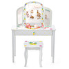 Kids Vanity Table Set with Tri-Folding Mirror and Large Drawer-White