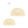 Farmhouse Rattan Pendant Lights with Adjustable Hanging Rope-Beige